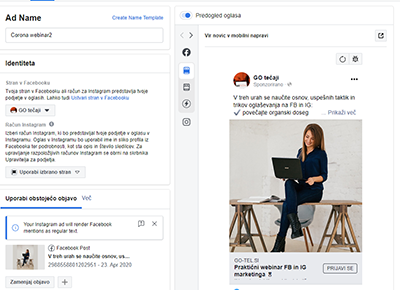 Tečaj oglaševanja na Facebooku Oglaševanje